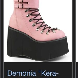 Demonia Pink Lace-Up Platform Boots
